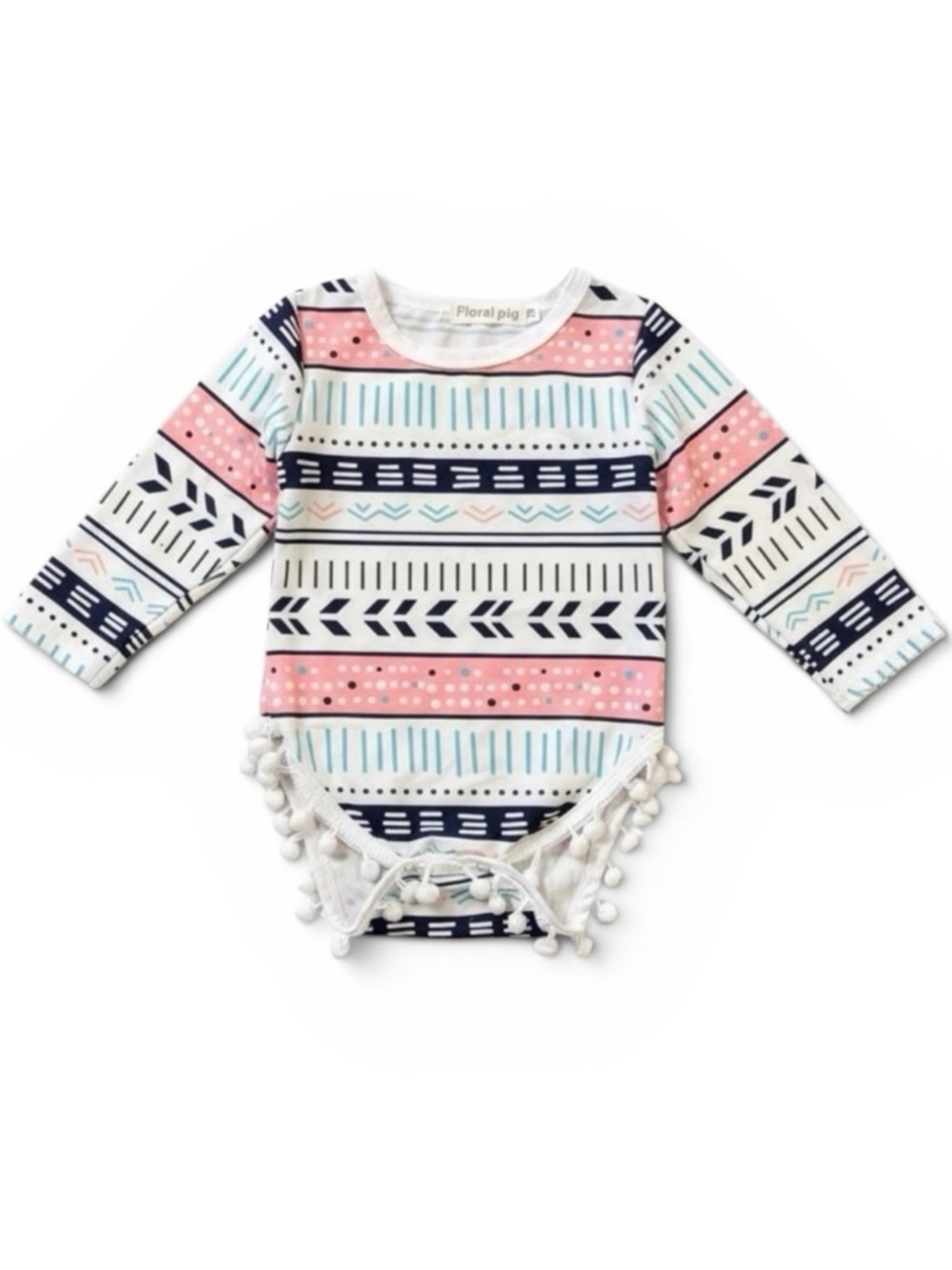 Floral Pig Tribal Print Pom Pom Bodysuit Baby Girl 12-18M